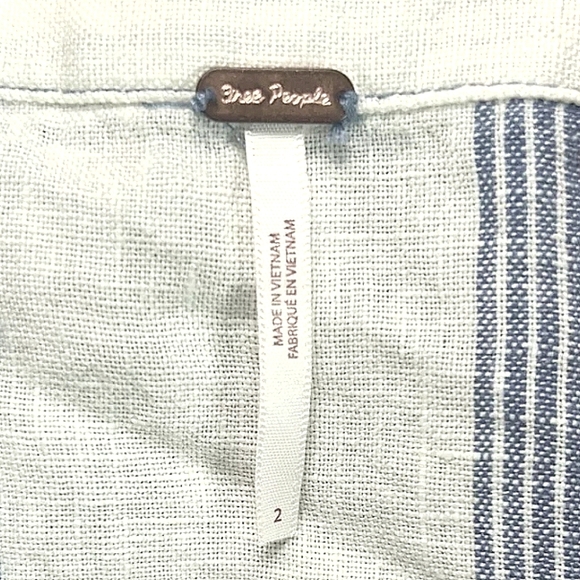 Free People Uptown Days Blue White Stripe Linen Wrap Skirt Size 2 - Picture 7 of 8